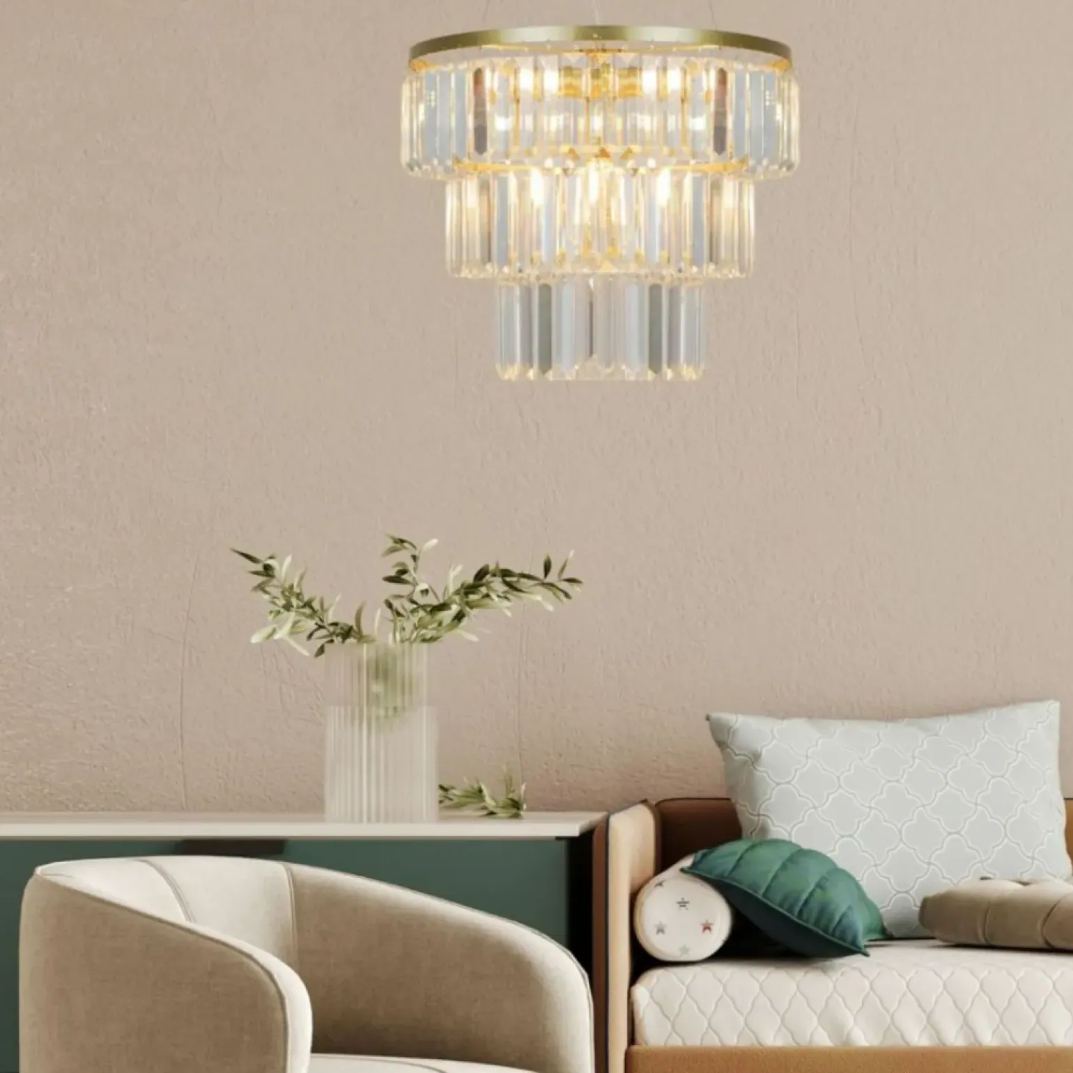 Best Sale Kryształowa lampa wisząca do salonu P17127-4-1GD TIFANNY | Kaja Żyrandole Nowoczesne