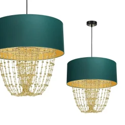 Sklep Kaja Kryształowa lampa wisząca z zielonym abażurem MLP6452 z serii ALMERIA | Kaja Ośw