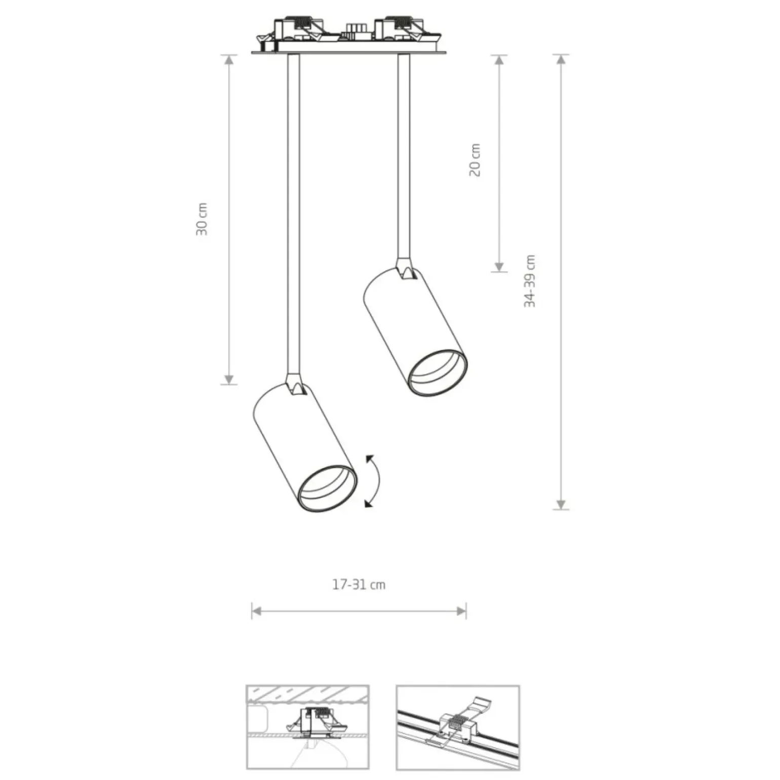 Sklep Kaja Lampa podtynkowa z dwoma złotymi reflektorami 7743 | Kaja Oświetlenie