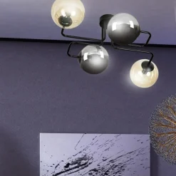 New Lampa sufitowa miodowe i grafitowe klosze 843/4M2 | Kaja Oświetlenie Żyrandole Nowoczesne