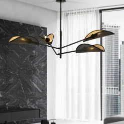Best Lampa sufitowa z czarno-złotymi abażurami 1158/4 VENE | Kaja Żyrandole Nowoczesne