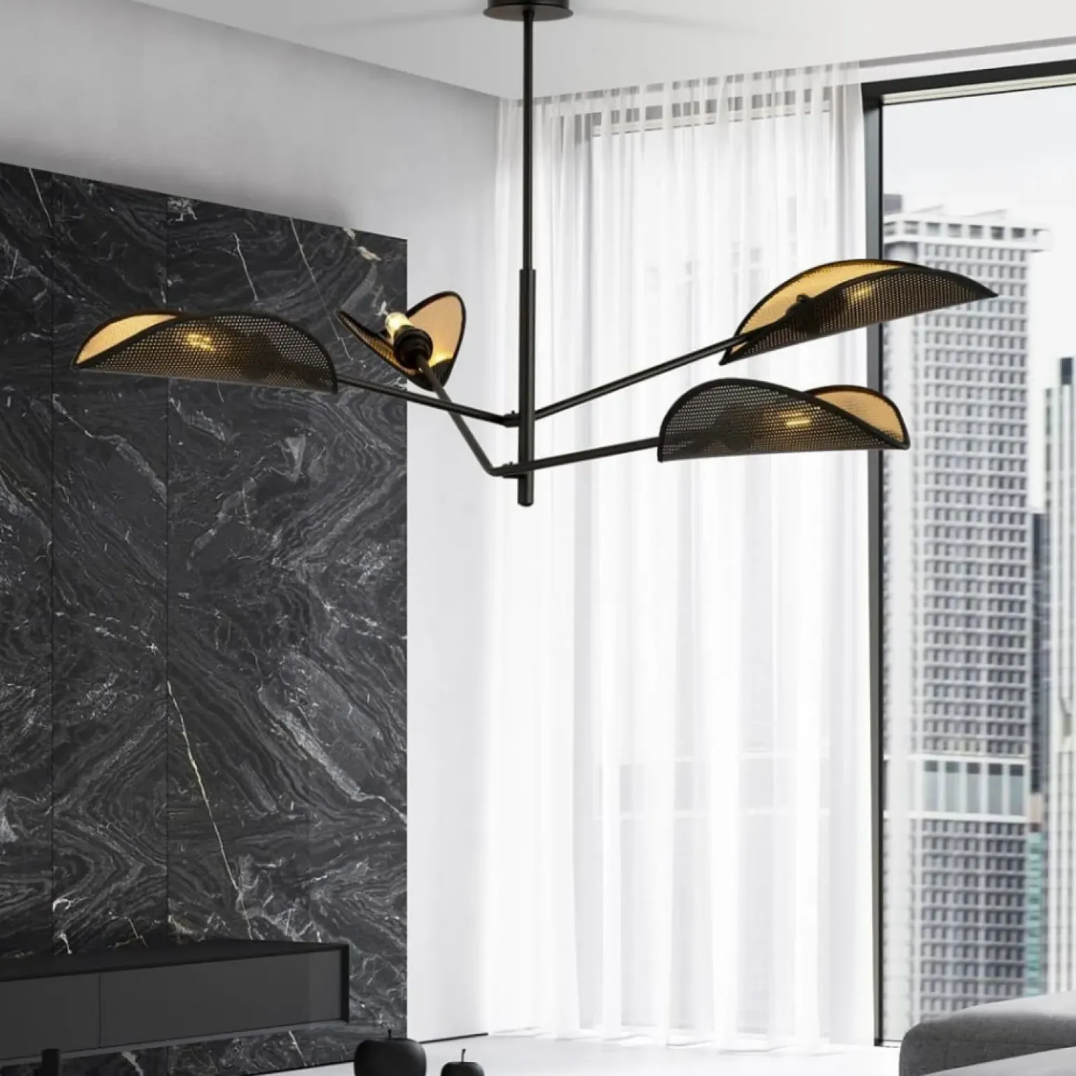 Best Lampa sufitowa z czarno-złotymi abażurami 1158/4 VENE | Kaja Żyrandole Nowoczesne