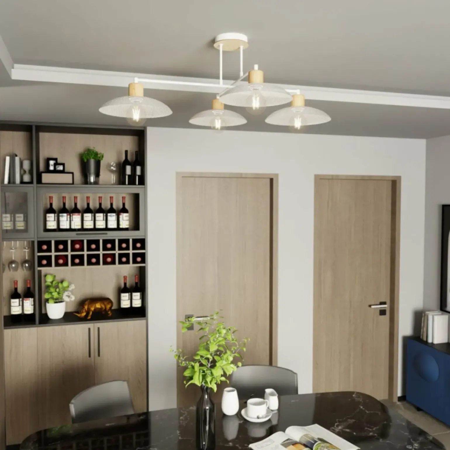 Best Lampa sufitowa z drewnianymi oprawkami 1319/4 KOBE | Kaja Oświetlenie Żyrandole Nowoczesne