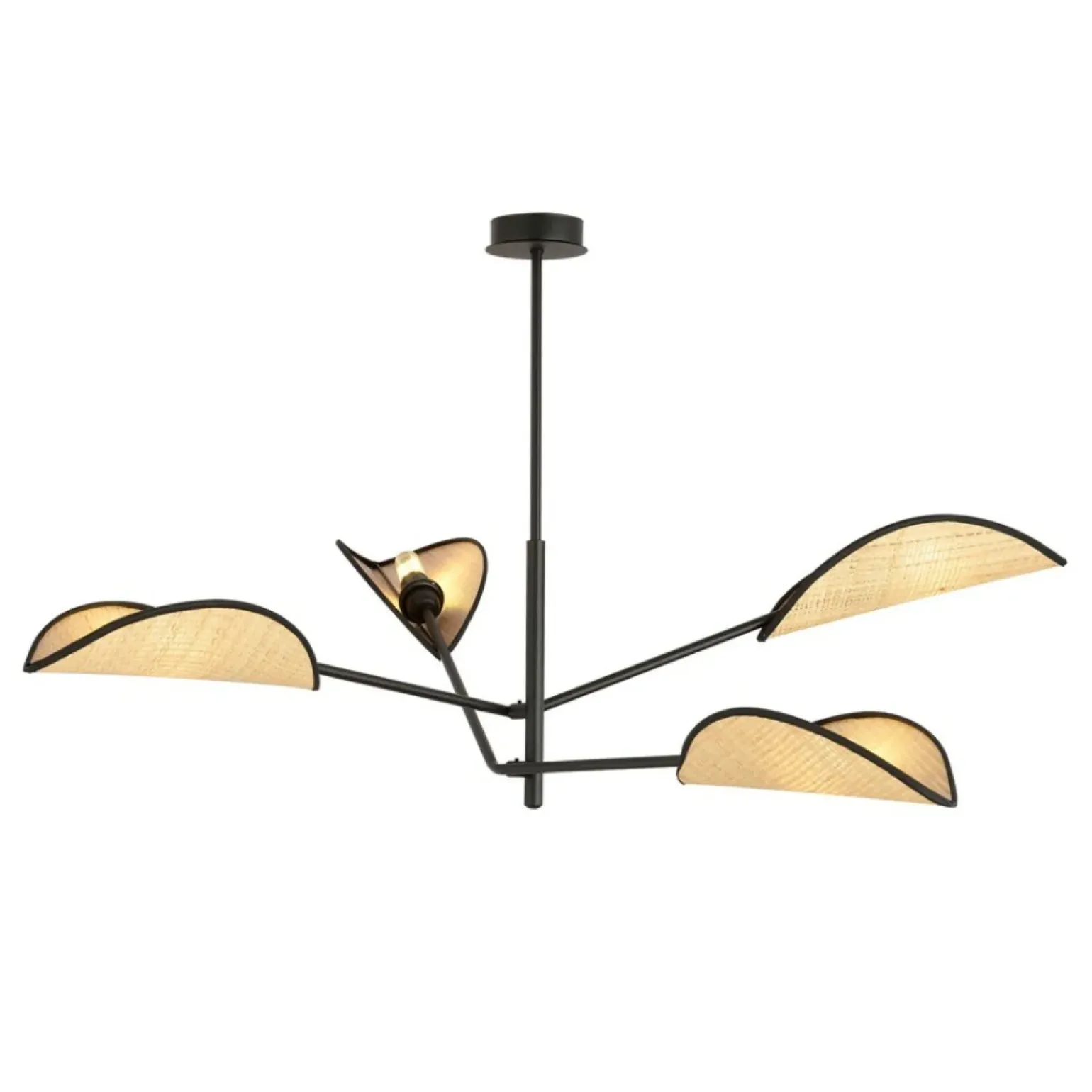 New Lampa sufitowa z ozdobnymi, rattanowymi abażurami 1160/4 VENE | Kaja Żyrandole Nowoczesne