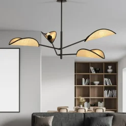 New Lampa sufitowa z ozdobnymi, rattanowymi abażurami 1160/4 VENE | Kaja Żyrandole Nowoczesne