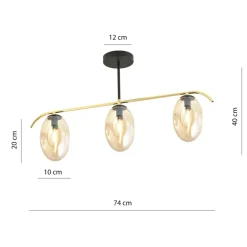 Best Sale Lampa sufitowa, złota konstrukcja, miodowe klosze 1281/3 z serii FINES Żyrandole Nowoczesne