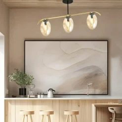 Best Sale Lampa sufitowa, złota konstrukcja, miodowe klosze 1281/3 z serii FINES Żyrandole Nowoczesne