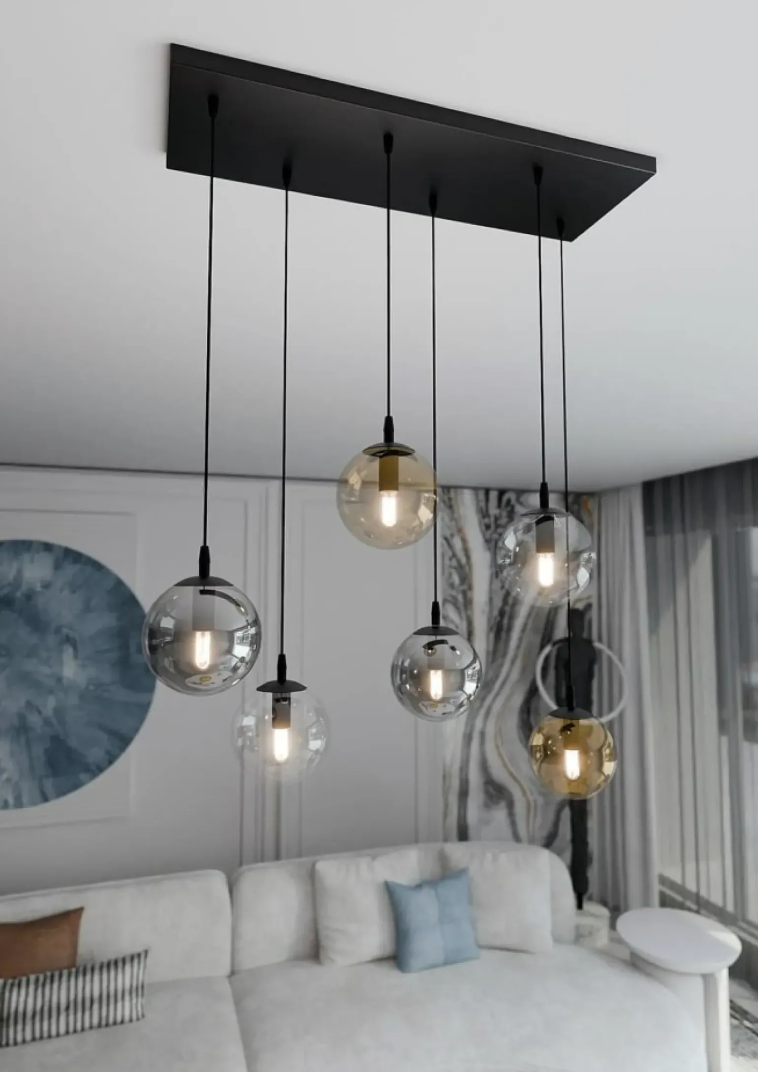 Flash Sale Lampa wisząca na listwie z kolorowymi kloszami 714/6M1 | Kaja Żyrandole Nowoczesne