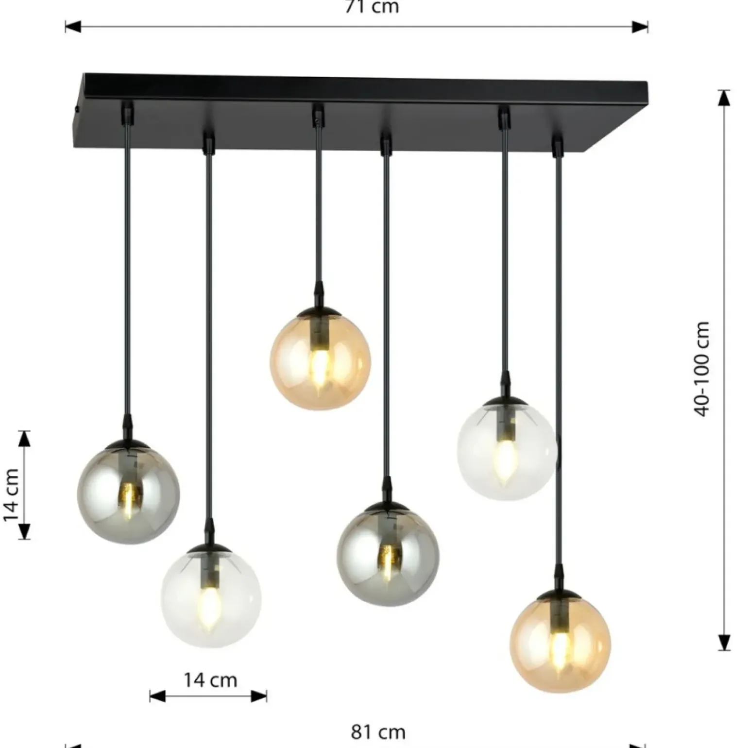 Flash Sale Lampa wisząca na listwie z kolorowymi kloszami 714/6M1 | Kaja Żyrandole Nowoczesne