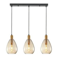 Best Lampa wisząca nad stół, z kloszami PND-27812-3-BRO-AMB z serii ZULO Żyrandole Nowoczesne