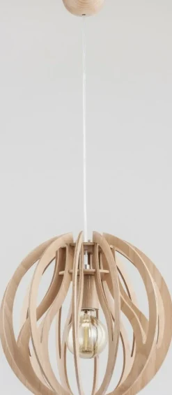 Best Lampa wisząca z drewnianym kulistym kloszem AL 60510 | Kaja Żyrandole Nowoczesne