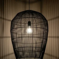 Store Lampa wisząca z dużym, plecionym abażurem 11168 HAITI | Kaja Żyrandole Nowoczesne