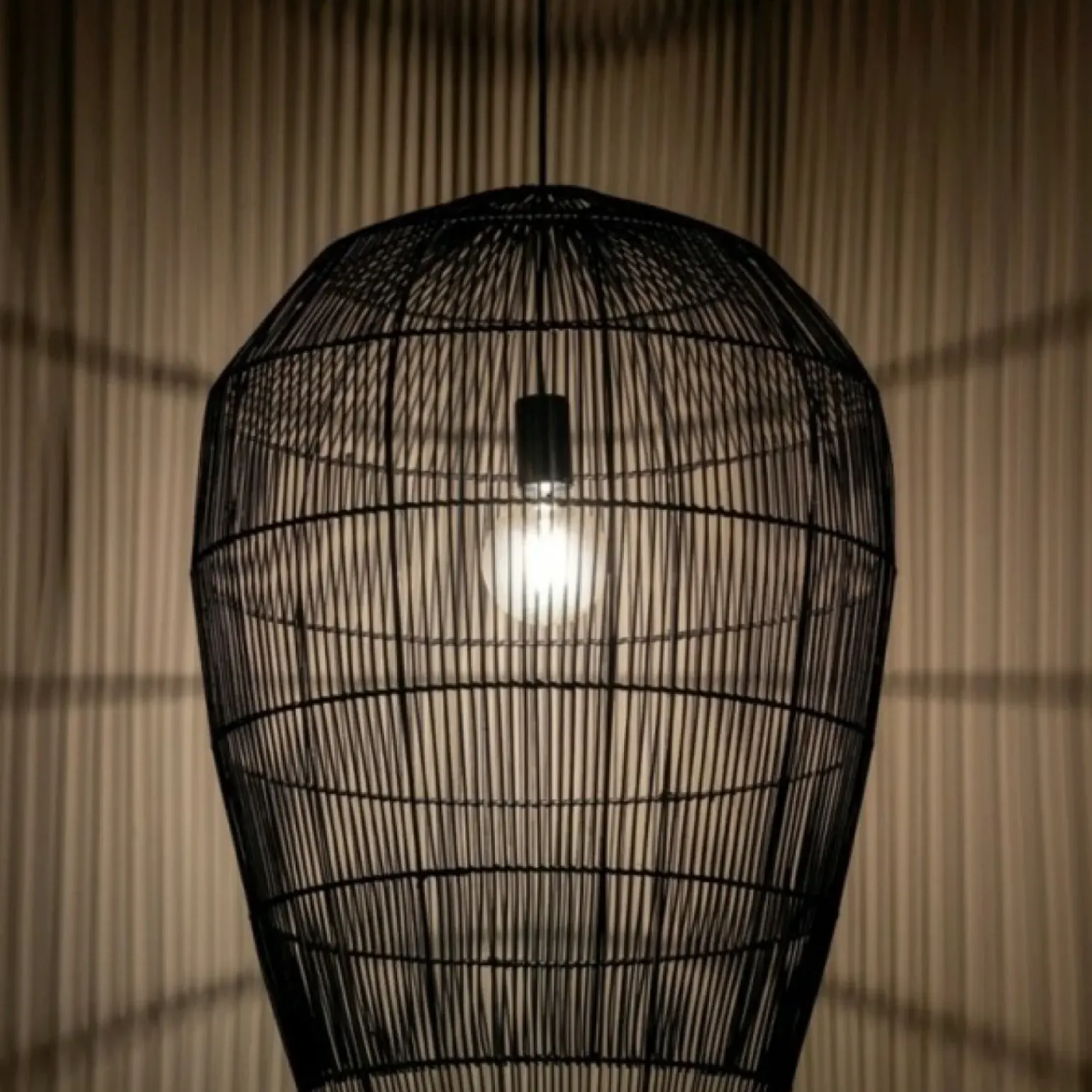 Store Lampa wisząca z dużym, plecionym abażurem 11168 HAITI | Kaja Żyrandole Nowoczesne