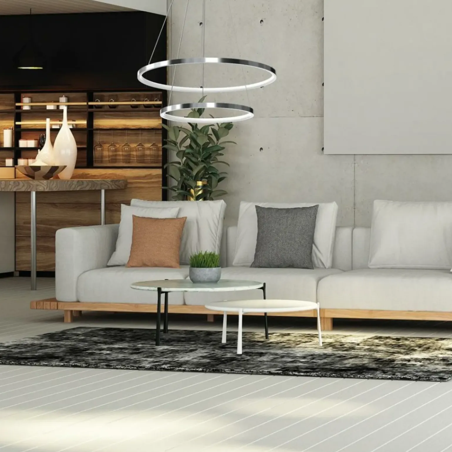 Best Lampa wisząca z dwoma okręgami, kolor chrom ML7943 z serii ROTONDA | Kaja Oświet Żyrandole Nowoczesne