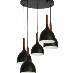 Clearance Lampa wisząca z pięcioma czarnymi kloszami LX 3709 z serii NOAK WOOD Żyrandole Nowoczesne