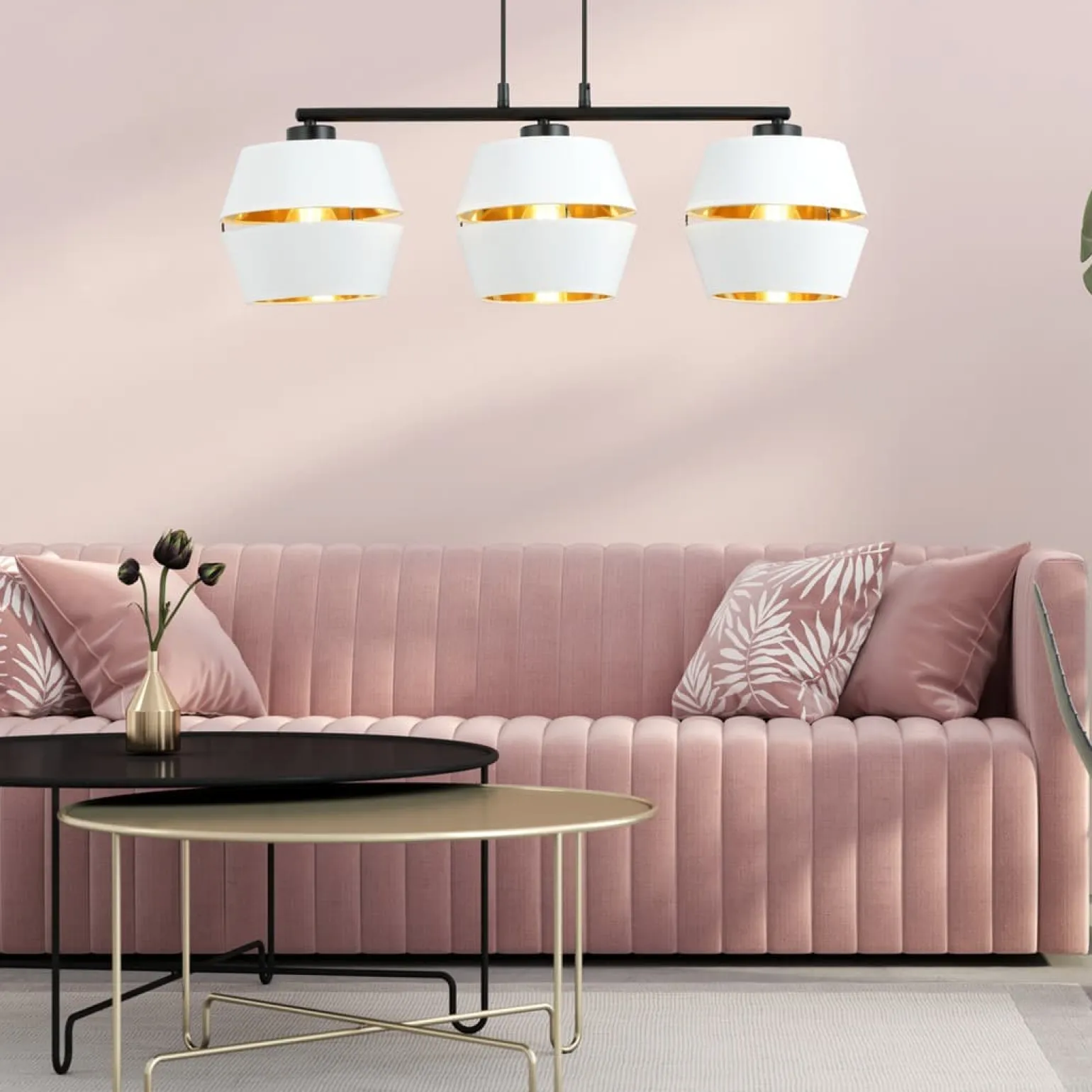 Sklep Kaja Lampa wisząca z trzema biało-złotymi abażurami 1182/3 z serii PIANO