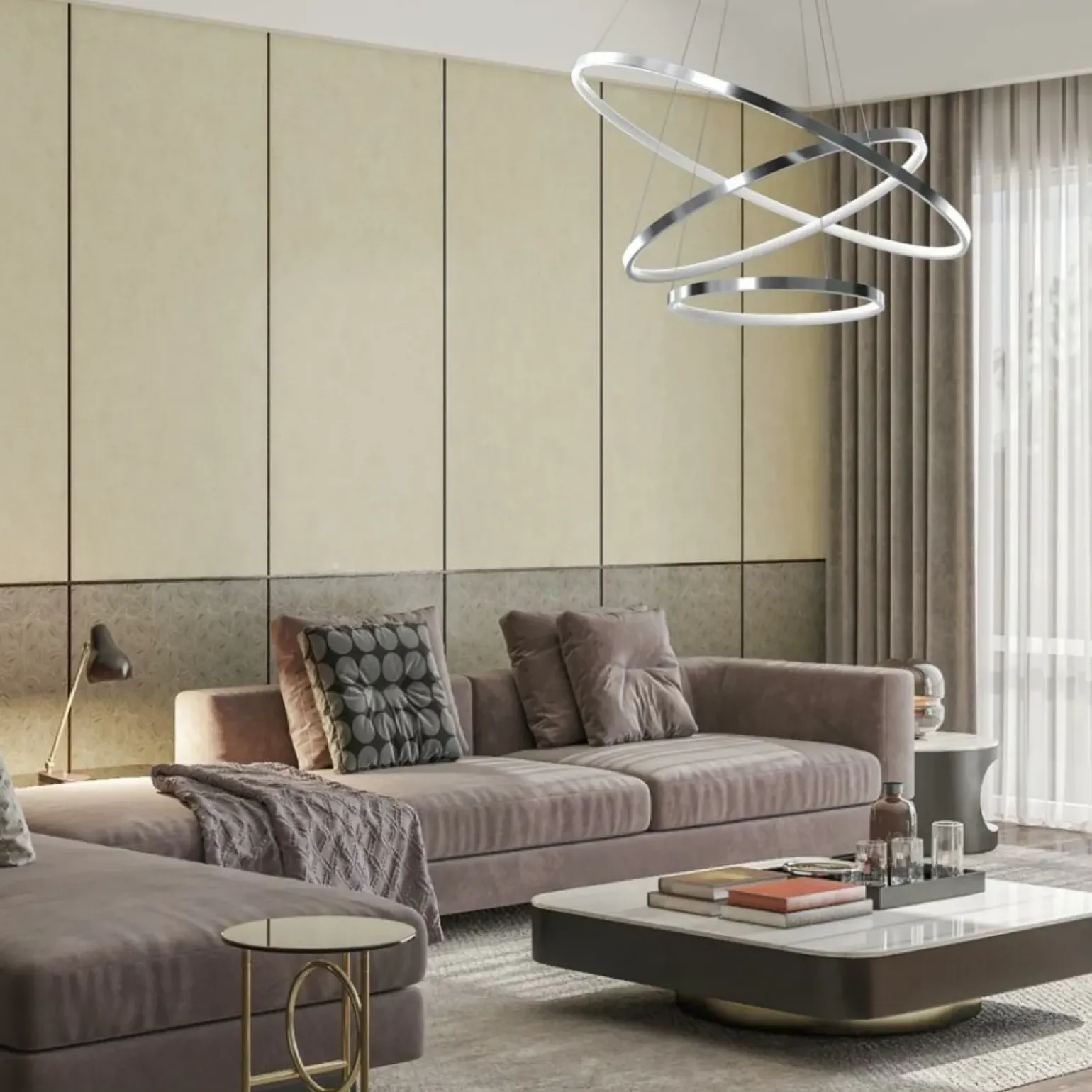 Best Lampa wisząca z trzema okręgami, do salonu ML7946 z serii ROTONDA | Kaja Oświetl Żyrandole Nowoczesne