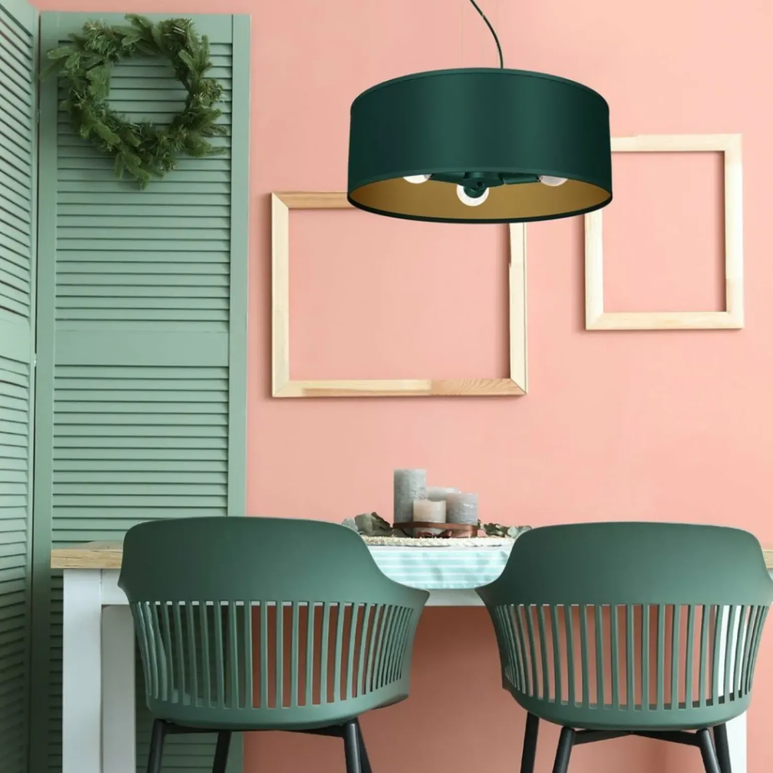 Best Sale Lampa wisząca, zielono-złota, na trzy żarówki MLP7879 z serii VERDE | Kaja Oświe Żyrandole Nowoczesne