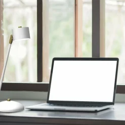 Sklep Kaja Lampka biurkowa w kolorze bieli i złota MLP7758 z serii ARENA | Kaja Oświetlenie