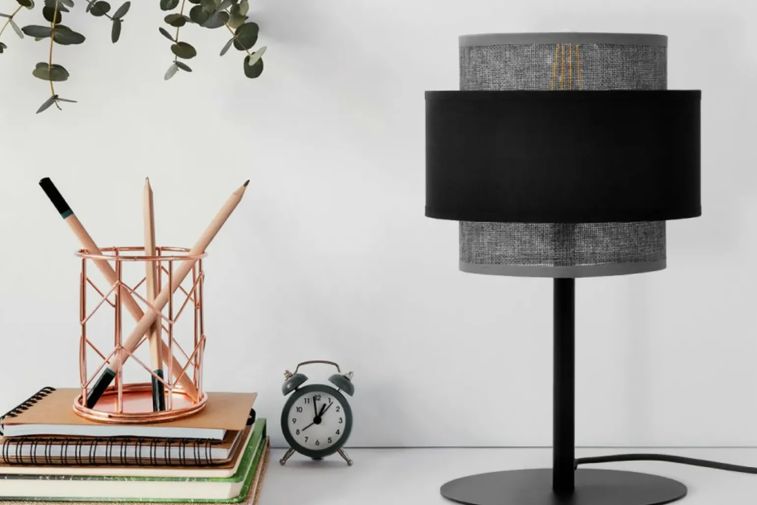 Sklep Kaja Lampka stołowa z czarno-szarym abażurem K-5176 z serii ETELA