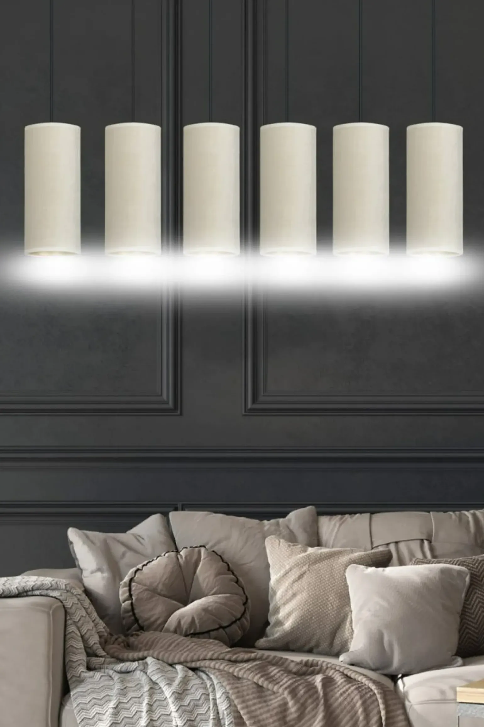 Store Liniowa lampa wisząca z wąskimi abażurami 1059/6 BENTE | Kaja Żyrandole Nowoczesne