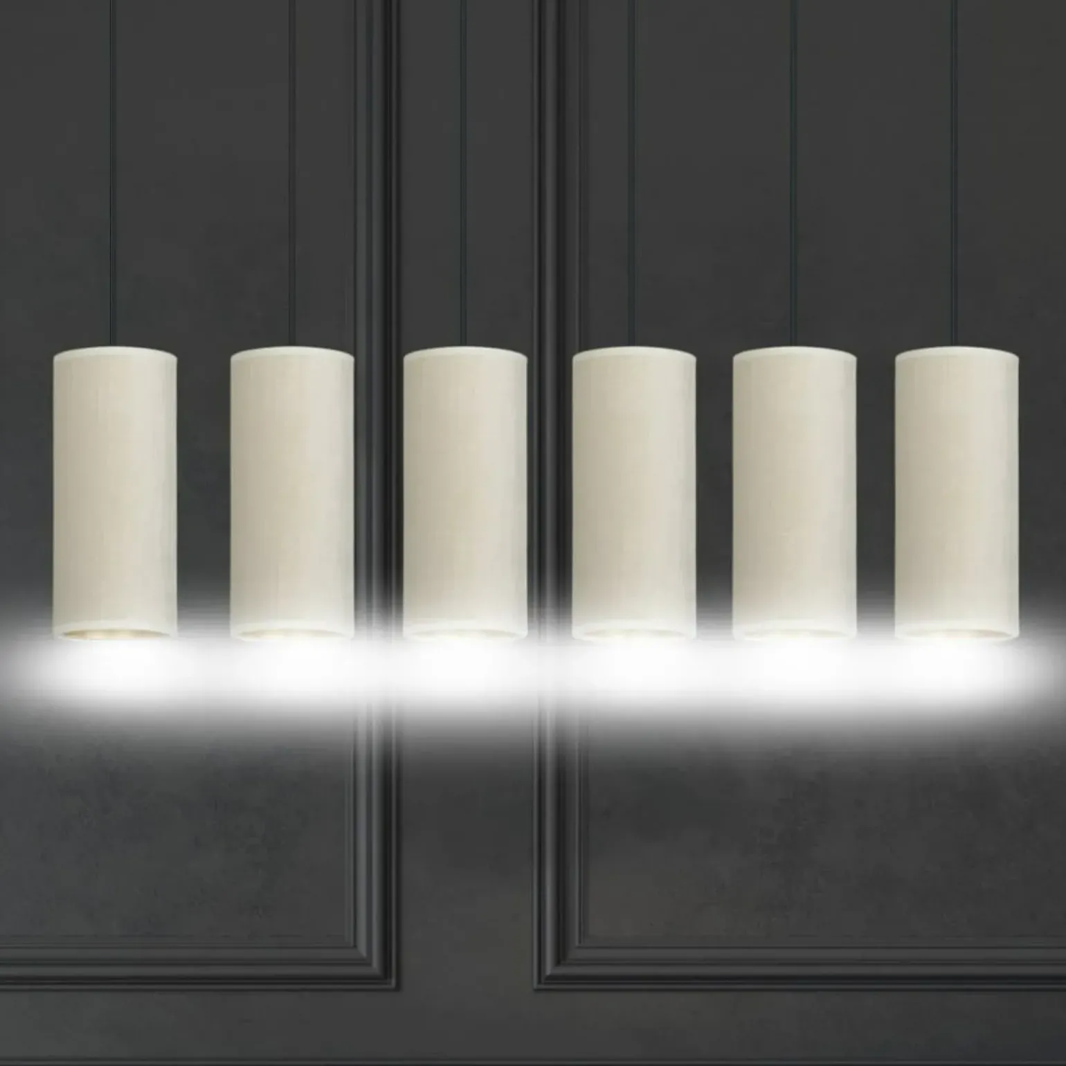 Store Liniowa lampa wisząca z wąskimi abażurami 1059/6 BENTE | Kaja Żyrandole Nowoczesne