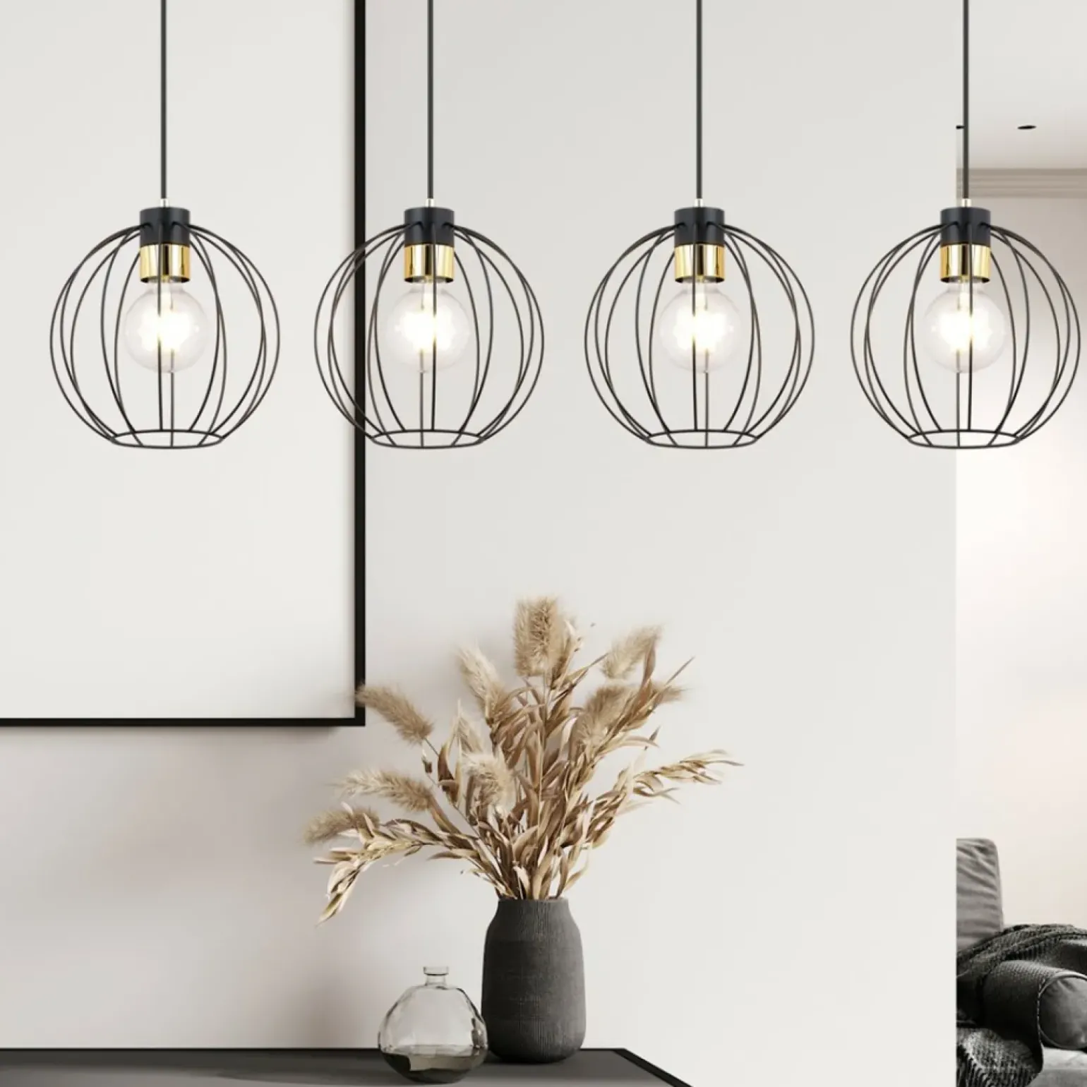 Store Listwa z czterema zwisającymi drucianymi kulami 1222/4 z serii GINO Żyrandole Nowoczesne