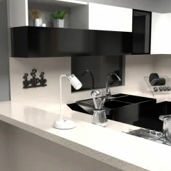 Sklep Kaja Minimalistyczna, biało-srebrna lampka biurkowa MLP7751 JOKER | Kaja