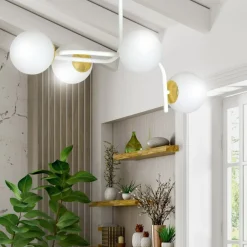 Store Nowoczesna, biało-złota lampa do sypialni 1033/4A RAGNAR | Kaja Żyrandole Nowoczesne