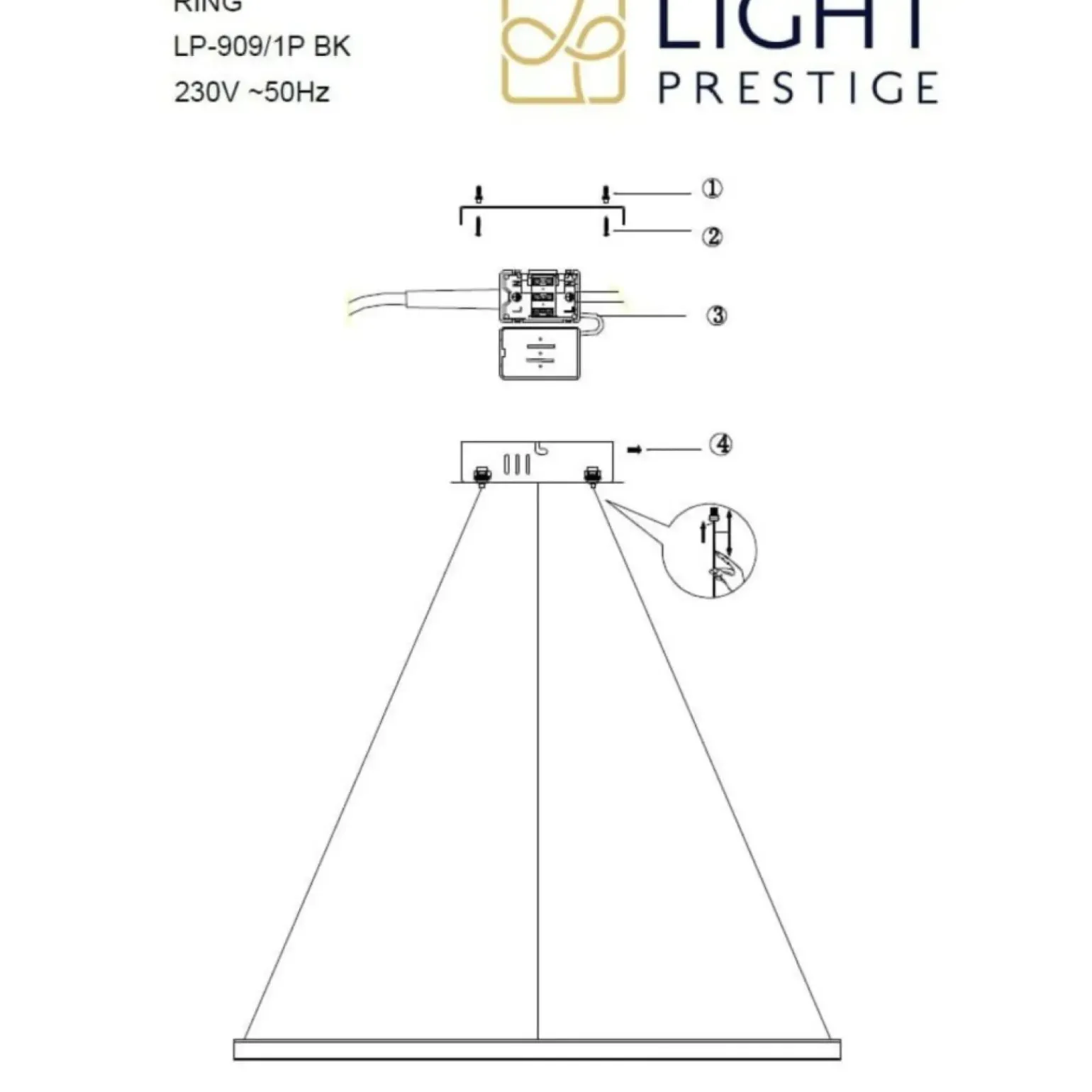 Online Nowoczesna lampa wisząca koło ⌀66cm LP-909/1P M BK CCT RING | Kaja Żyrandole Nowoczesne