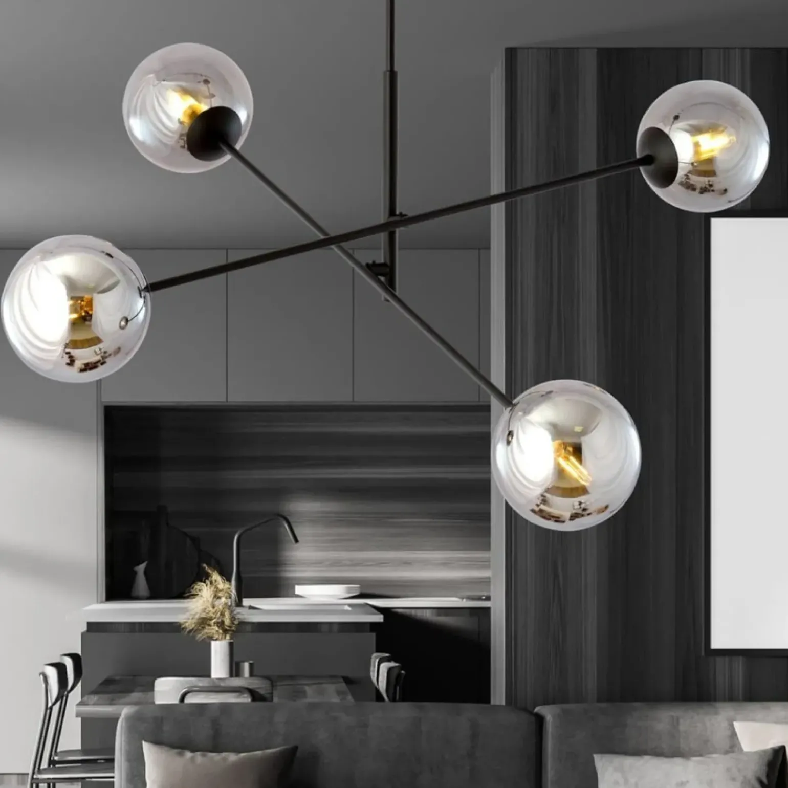 Best Nowoczesna lampa wisząca z grafitowymi kloszami 1167/4 LINEAR | Kaja Żyrandole Nowoczesne