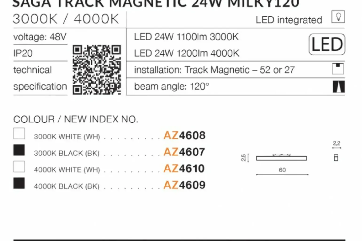 Sklep Kaja Płaski reflektor LED do szyny magnetycznej jednofazowej AZ4608 SAGA