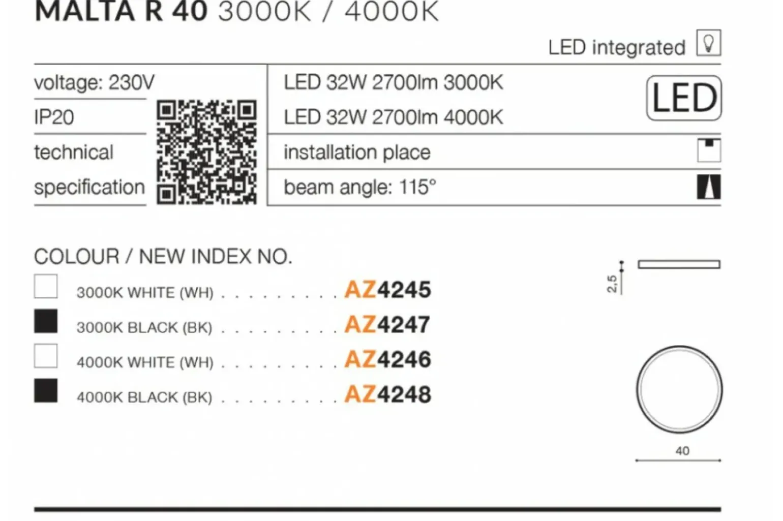 Sklep Kaja Plafon okrągły czarny 40cm LED 3000K AZ4247 MALTA | Kaja Oświetlenie
