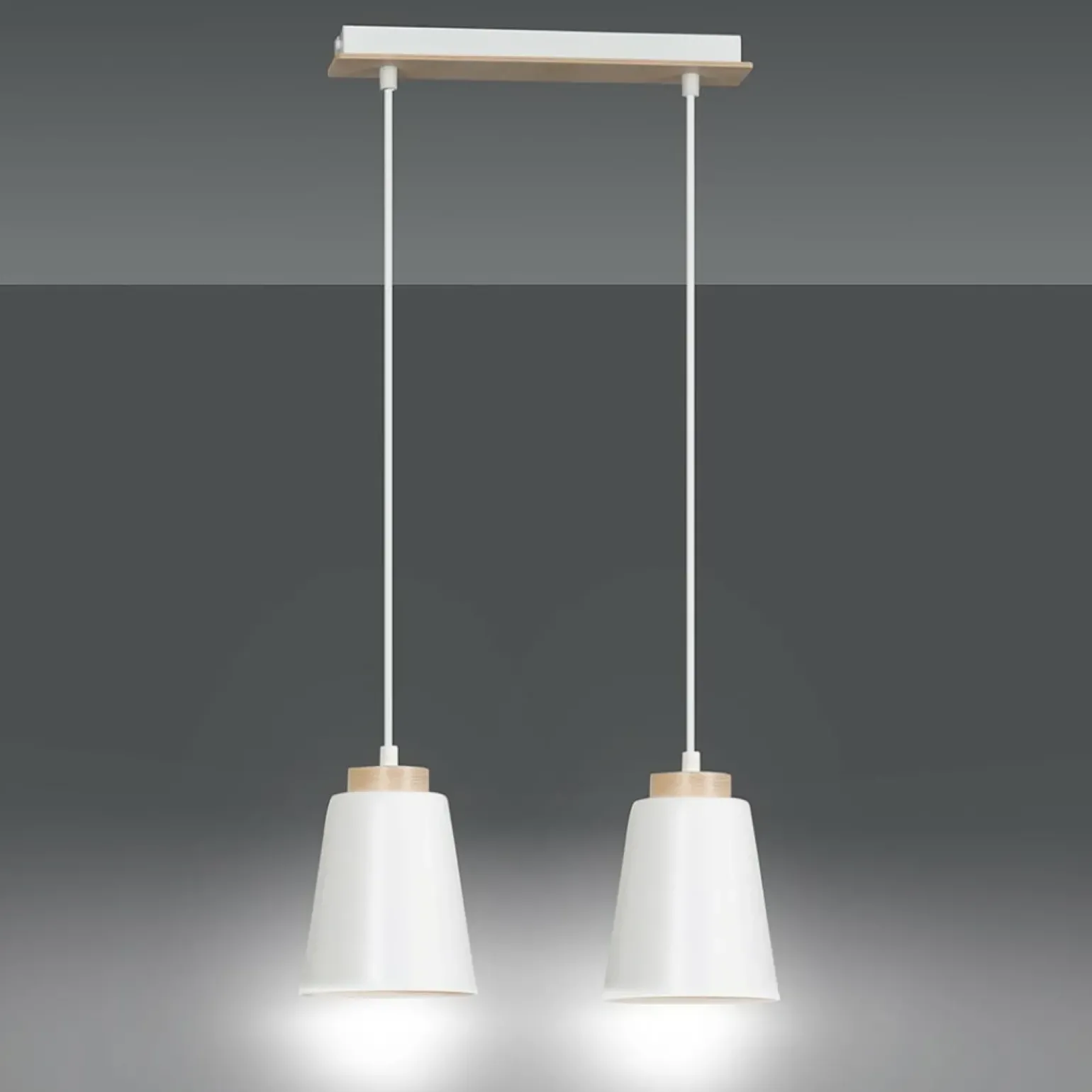 Discount Podwójna lampa wisząca na listwie białe klosze 443/2 | Kaja Żyrandole Nowoczesne