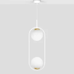 Store Podwójna lampa wisząca z białymi kloszami K-5301 z serii ARLENA Żyrandole Nowoczesne