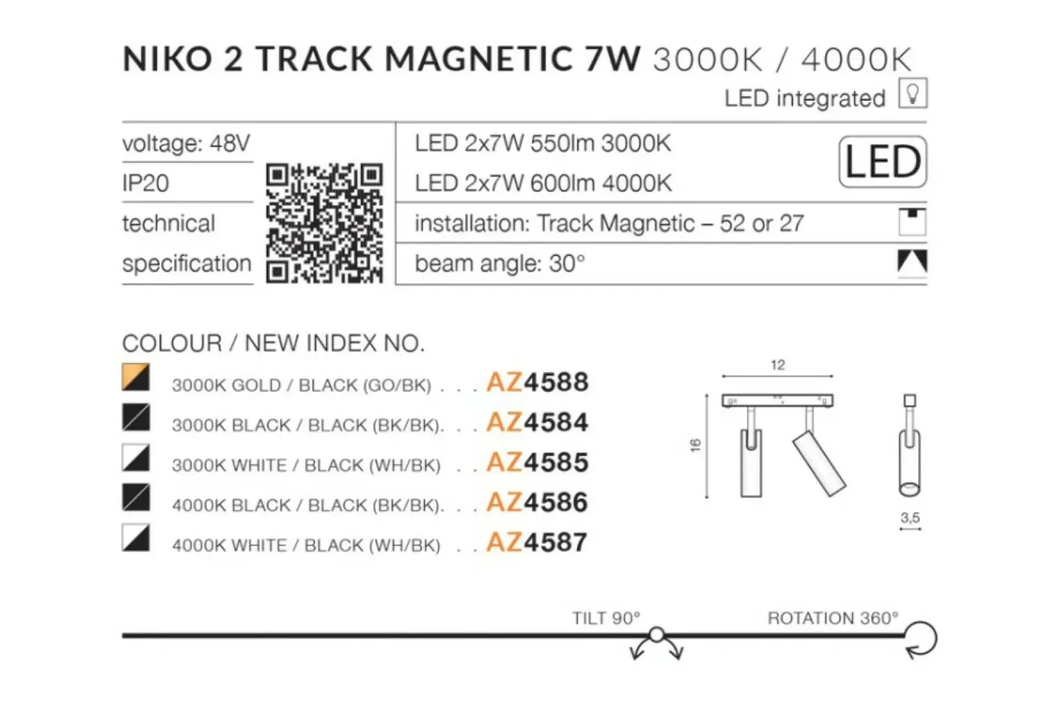 Sklep Kaja Podwójny reflektor LED do szyny 1-fazowej AZ4587 NIKO | Kaja