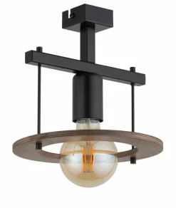 Best Sale Pojedyncza oprawa sufitowa z drewnianą obręczą SIG 32486 COFFEE Żyrandole Nowoczesne