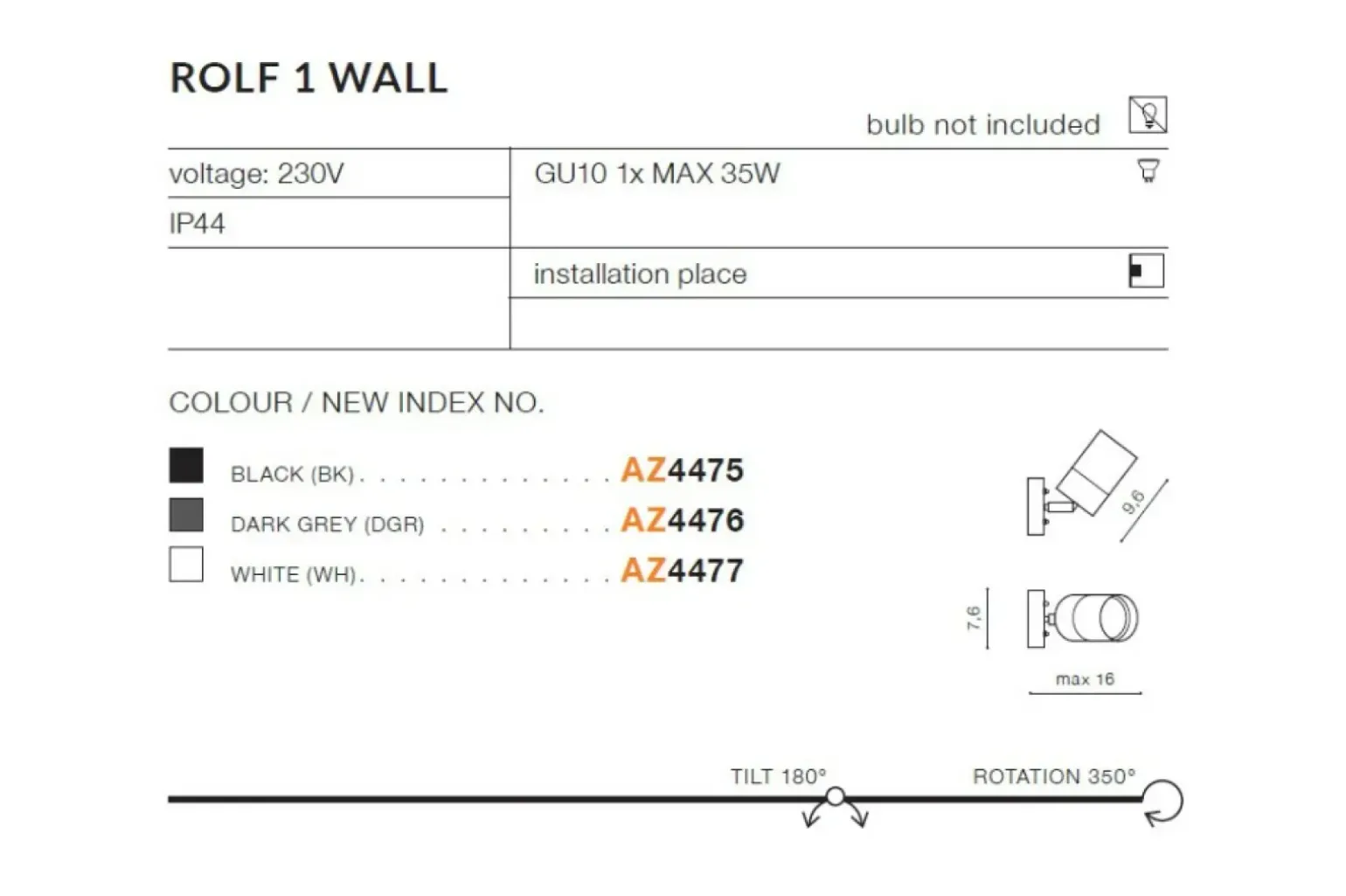 Sklep Kaja Pojedynczy kinkiet ruchomy reflektor GU10 AZ4475 ROLF | Kaja