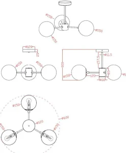 Best Ponadczasowa lampa z okrągłymi kloszami LP-1345/3P BK z serii ROMA Żyrandole Nowoczesne