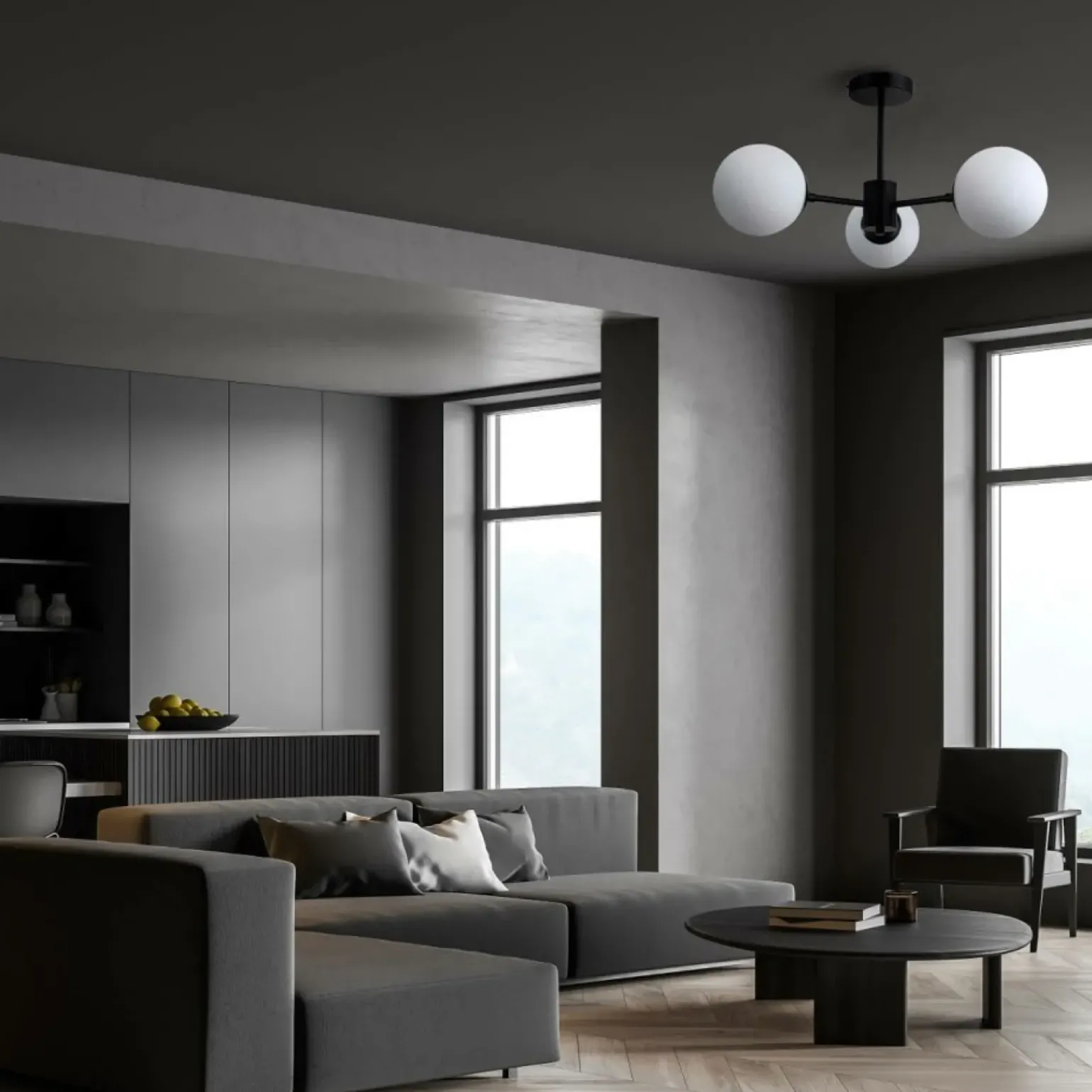 Best Ponadczasowa lampa z okrągłymi kloszami LP-1345/3P BK z serii ROMA Żyrandole Nowoczesne