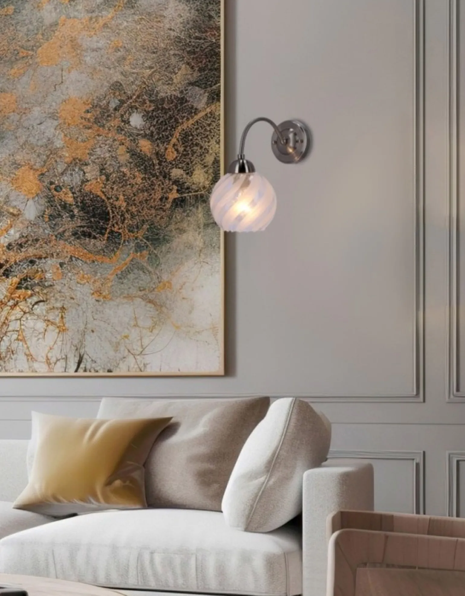 Sklep Kaja Ponadczasowa, srebrna lampa ścienna z kloszem 21-16317 BAIDA | Kaja