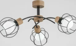 Best Potrójna lampa sufitowa w drewnie, druciane klosze AL 28383 | Kaja Żyrandole Nowoczesne