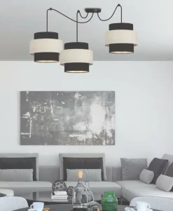 Outlet Potrójna lampa wisząca do salonu, z abażurami 33-17864 z serii BENETA | Kaja Ośw Żyrandole Nowoczesne