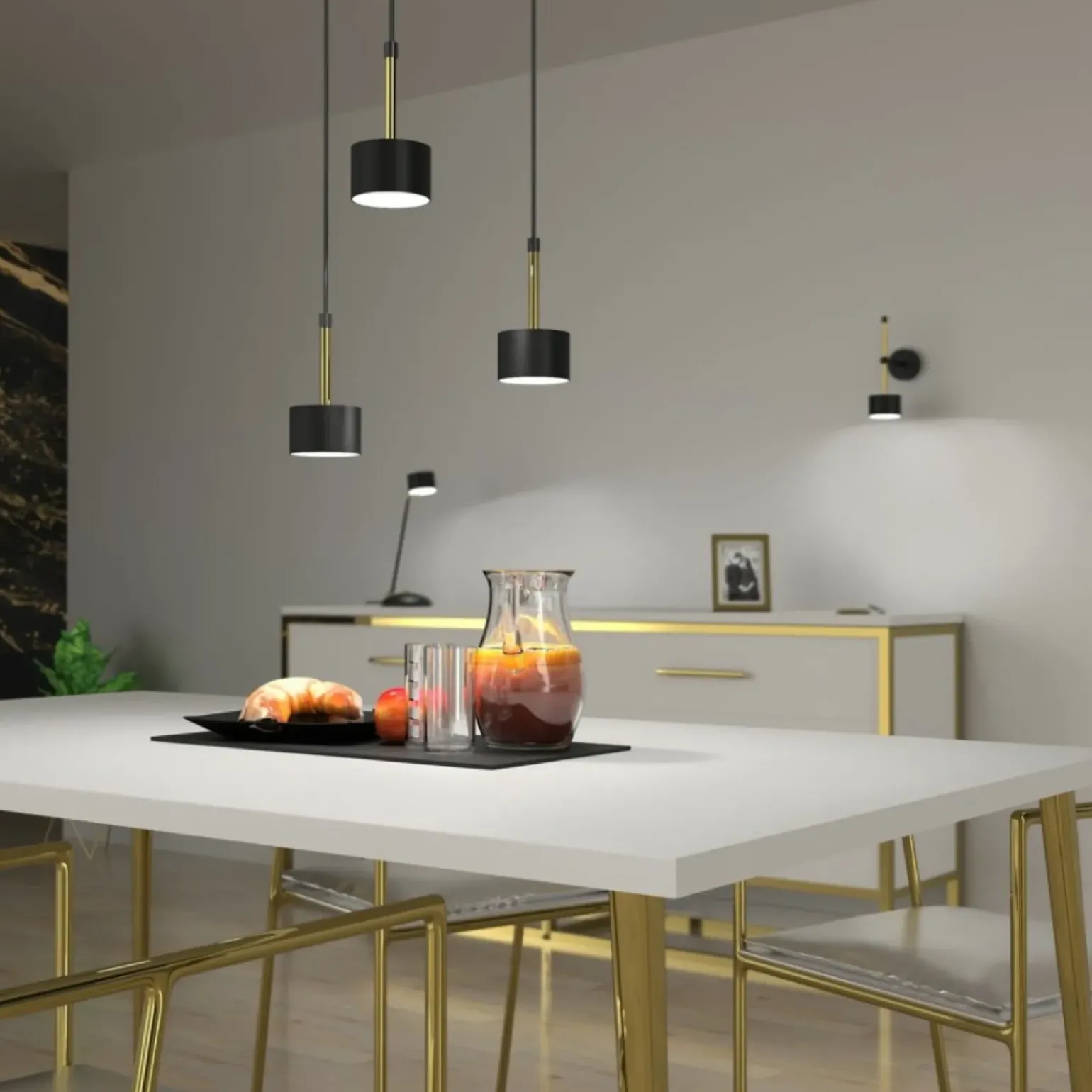 Store Potrójna lampa wisząca w czarno-złotym kolorze MLP7762 z serii ARENA | Kaja Oświ Żyrandole Nowoczesne