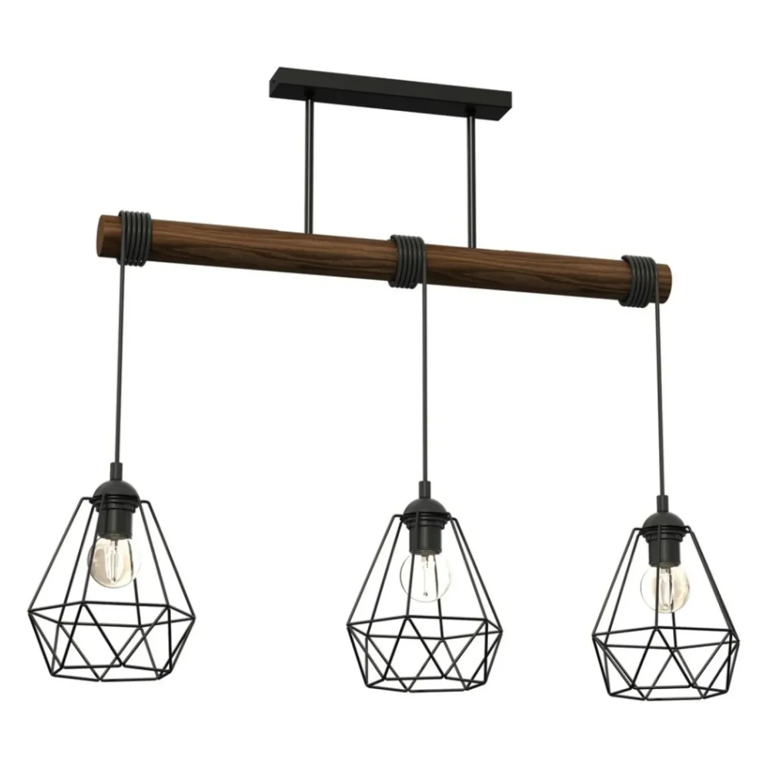 Store Potrójna lampa wisząca, z dekoracyjnym drewnem MLP7888 z serii ACERO | Kaja Oświ Żyrandole Nowoczesne