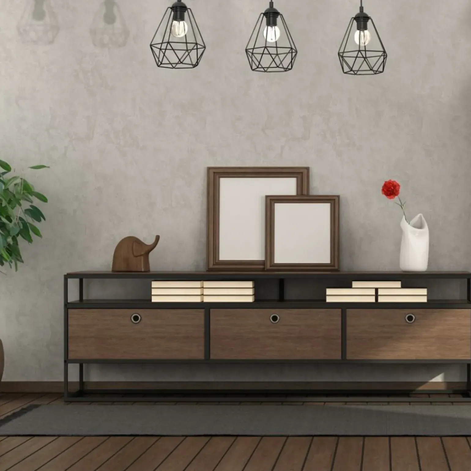 Store Potrójna lampa wisząca, z dekoracyjnym drewnem MLP7888 z serii ACERO | Kaja Oświ Żyrandole Nowoczesne