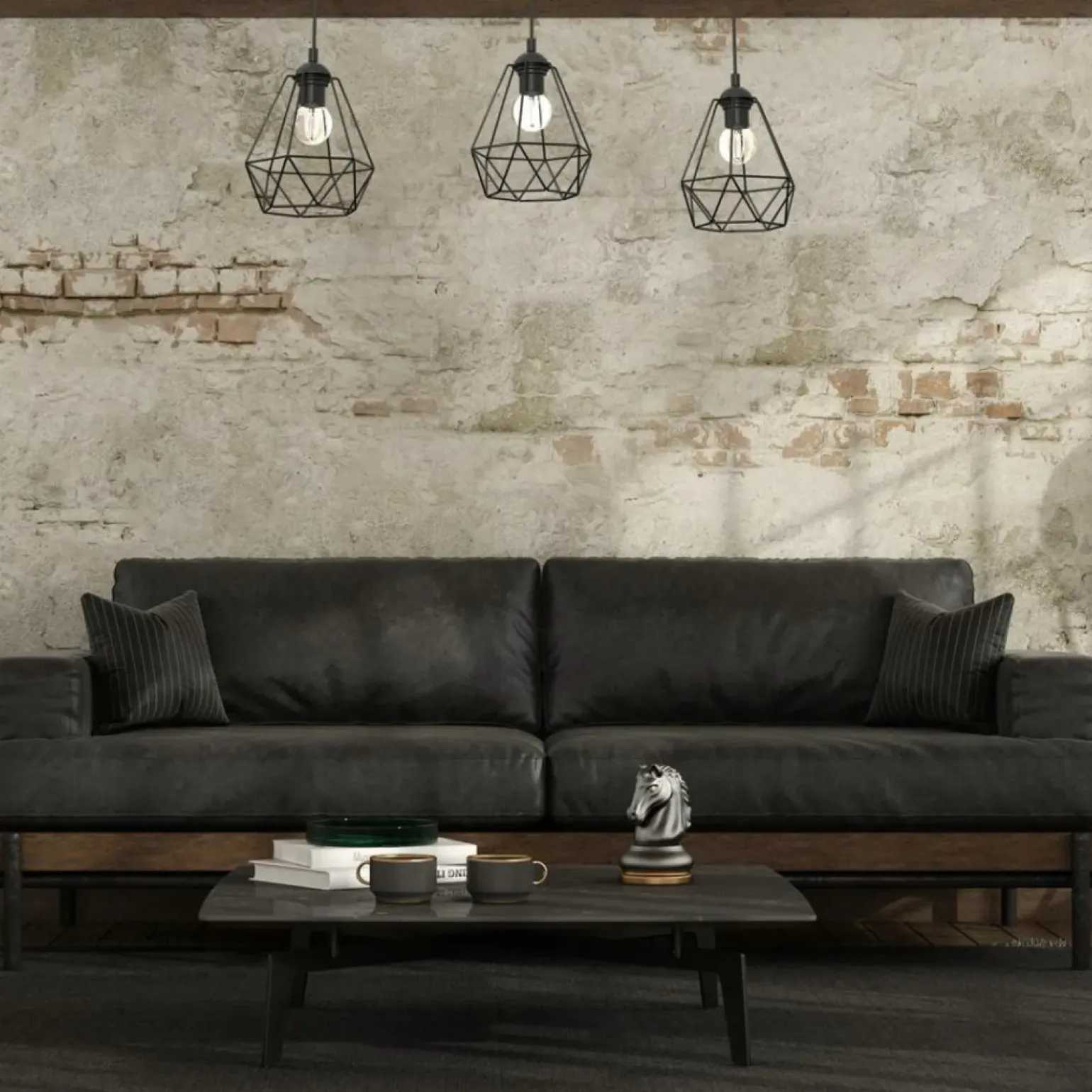 Store Potrójna lampa wisząca, z dekoracyjnym drewnem MLP7888 z serii ACERO | Kaja Oświ Żyrandole Nowoczesne