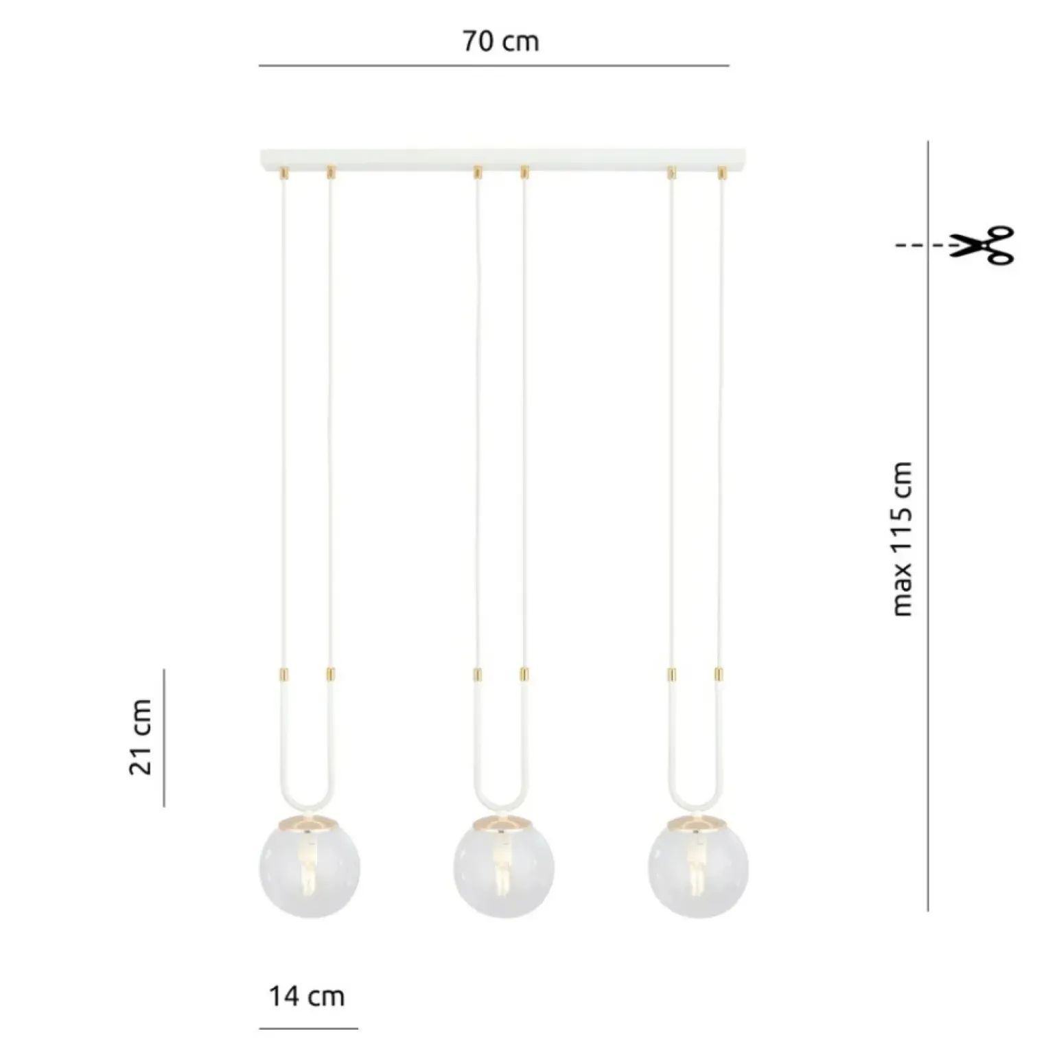 Best Potrójny zwis na listwie, nad wyspę kuchenną 1116/3 GLAM | Kaja Żyrandole Nowoczesne