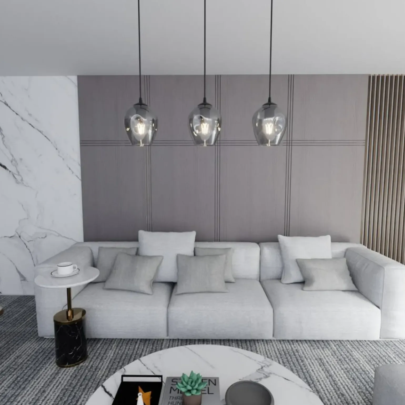 New Potrójny zwis z ciemnymi kloszami na listwie 680/3 ISTAR | Kaja Żyrandole Nowoczesne