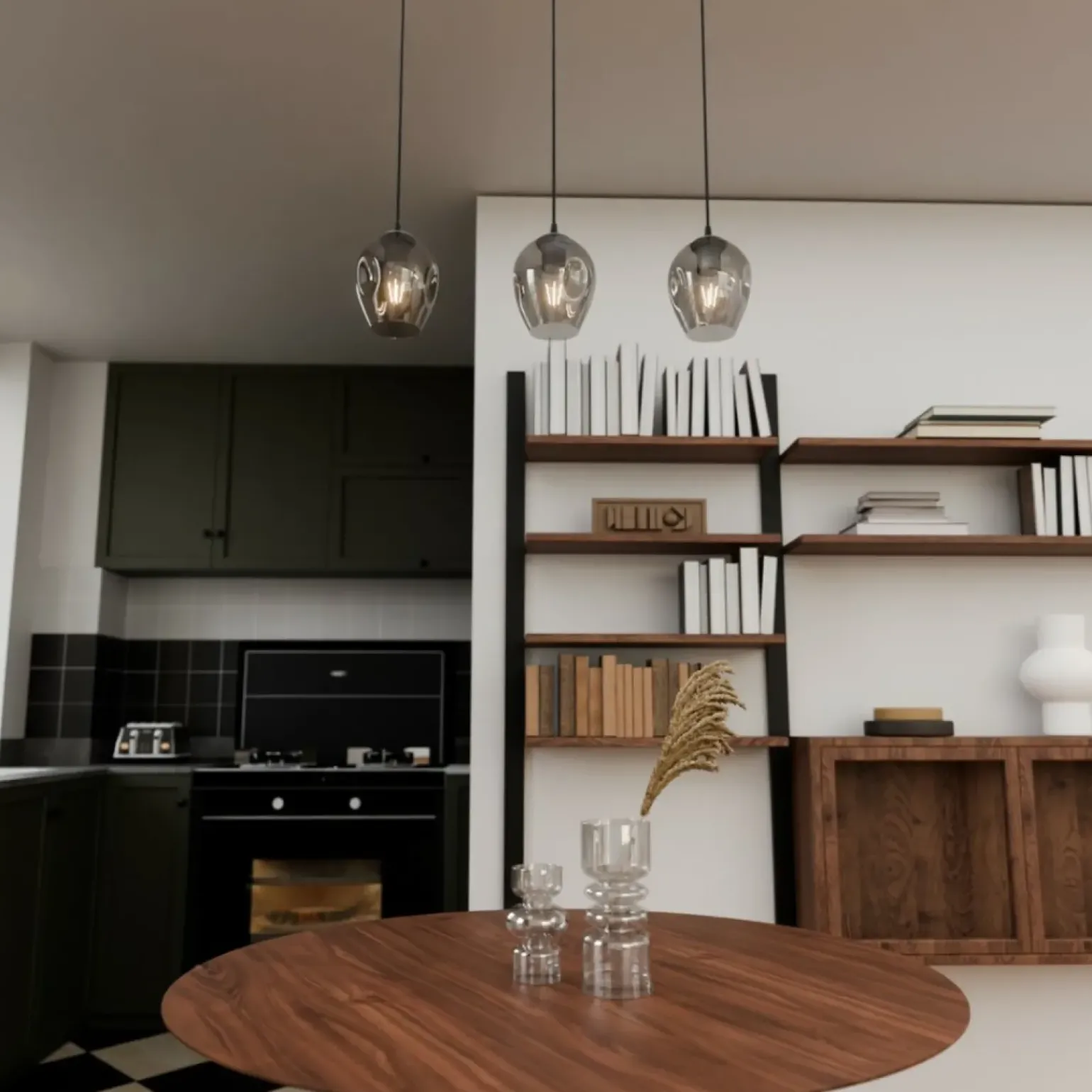 New Potrójny zwis z ciemnymi kloszami na listwie 680/3 ISTAR | Kaja Żyrandole Nowoczesne